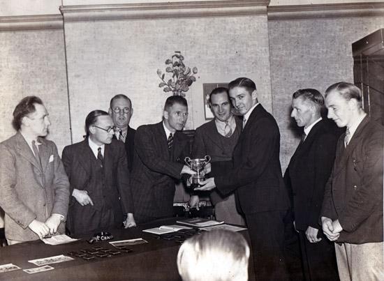 Photograph of Footballer Ron Sales at Cup presentation