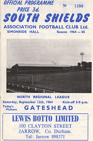 south shields fc v gateshead sept 1964 programmes