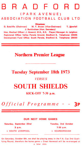 old football programmes Bradford V South Shields