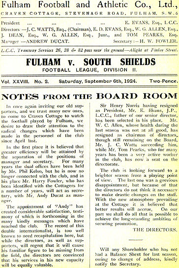old fulham football club prog
