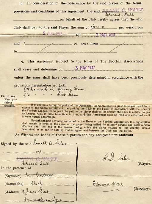 Newcastle players signing on Fee 1946
