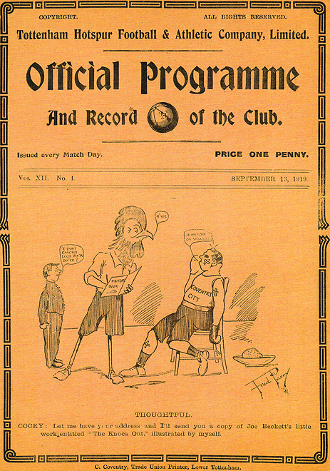 photo of spurs football club prog sept 13th 1919